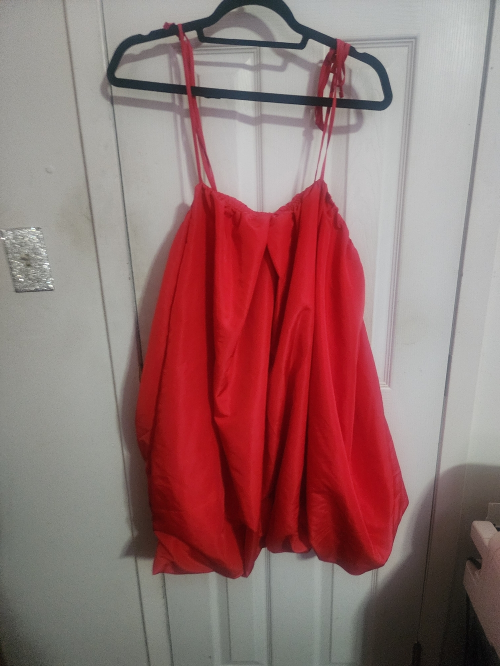 Bright Red Spaghetti Strap Bubble Dress - Picture 3 of 7